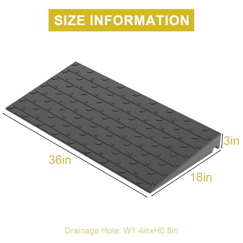 OrangeStar Heavy Duty 3" Rise Rubber Threshold Ramp | Wheelchair & Scooter Ramp with Cord Channel, Non-Slip Angled Entry for Doorways, Steps & Garages (Black, 36" Length) - size: 3in