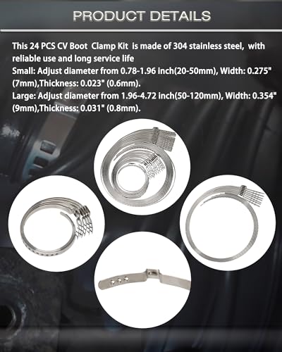 ReluxGo CV Boot Clamp Pliers Kit, Stainless Steel Universal Adjustable Axle CV Joint Boot Crimp Clamp Repair Tool Kit, 24Pcs (12pcs Large+ 12pcs Large)