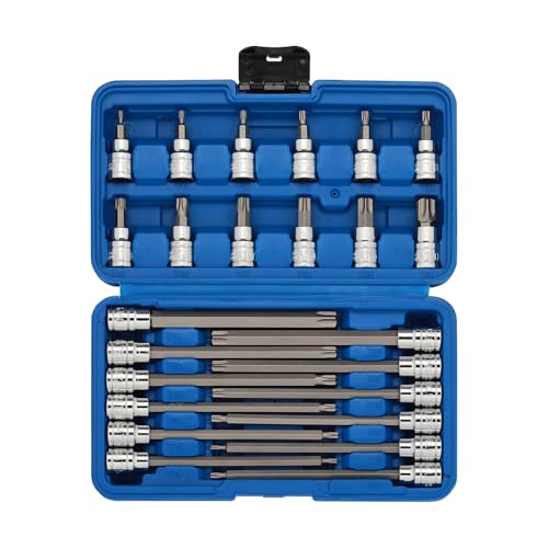 EMENTOL 3/8 Inch Drive Torx Bit Socket Set, Extra Long Star Bit Sockets, 24-Piece, Cr-V and S2 Alloy Steel, T10-T60 - size: 24PCS Extra Long Torx Bit Socket Set (T10-T50)