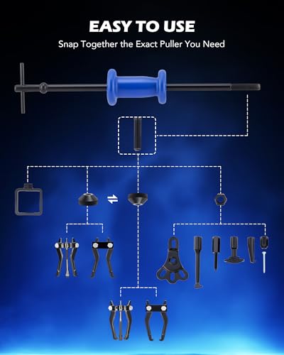 OMT 22pc Slide Hammer Puller Set, Axle Bearing Hub & Seal Remover Kit | Front and Rear Axle Shaft Hub Bearing Seal Remover Set with 1" to 2-7/8" ID Adapters 2-Jaw 3-Jaw Yokes