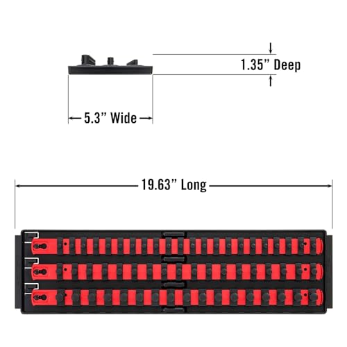 Ernst Manufacturing 2 Pack of Socket Boss with 18" Rails, 1 Red & 1 Blue for Complete Multiple Drive Size Socket Organization, Holds 114 Sockets - Made in USA (Patented)