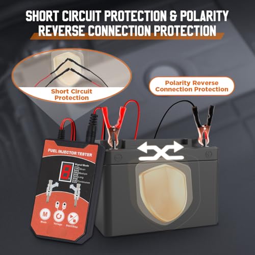 Universal Fuel Injector Tester Cleaner Tool Kit, 6 Size Cleaning Adapters 8 Pulse Modes Injector Tester 12V/5V Output Power Drive, 4 Wire Dual Channel DIY Fuel Injector Cleaner Tools