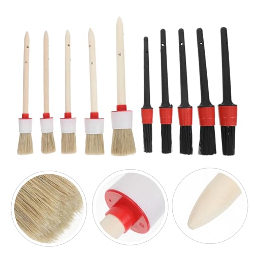 VOSAREA 10pcs Car Interior Detailing Brush Set for Air Vents and Dashboard Cleaning, Rounded Pp Material Brushes with Efficient Dirt Removal and Easy Storage, Compact Portable Tools