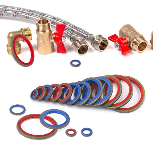 Glarks 245Pcs Sealing Gasket Kit NBR Metric Metal Oil Drain Plug Gasket Assortment Kit Bonded Seal Washer Combination Oil Sealing O-Ring Fit 12 Sizes M6 M8 M10 M12 M14 M16 M18 M20 M22 M24 M27 M30