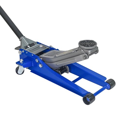 3-Ton Racing Low-Profile Dual-Piston Floor Jack 3.1-18.7in Lift Range 6600-lb Capacity Aluminum Steel - color: Blue,Silver_2