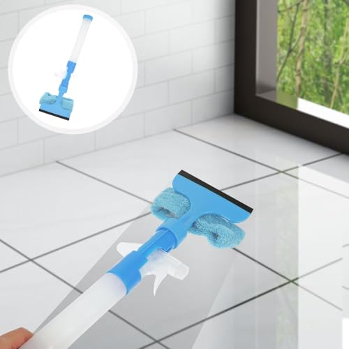 Double-Sided Window Wiper Cleaner 2pcs Blue Water-Jet Glass Cleaning Tool for Dirt Removal and Water Spots, Reusable Squeegee for Home, Shower, and Car Windows