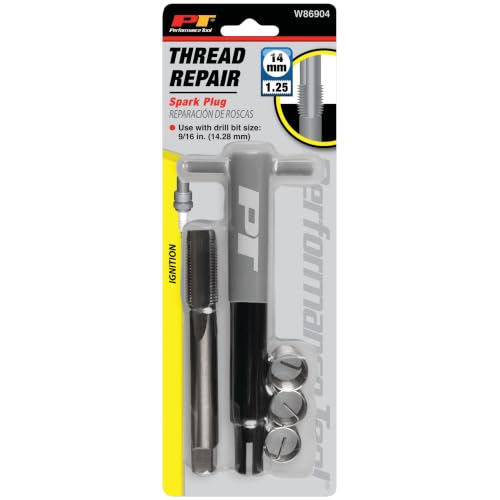 Performance Tool W86904 M14-1.25 Spark Plug Thread Repair Kit | Automotive spark plug rethread kit. Restores threads to original size. Includes HSS tap and stainless inserts - style: Thread Repair Kit M14-1.25