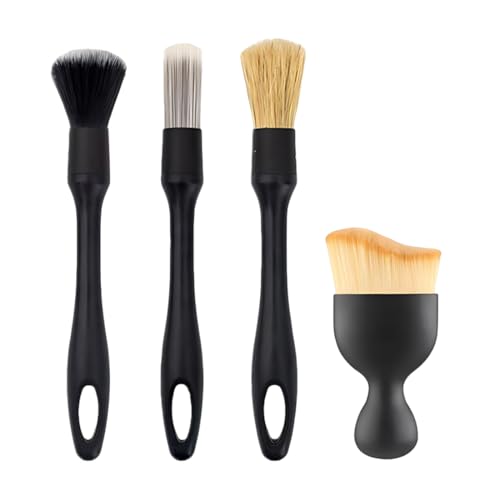 4 Piece Detailing Brush Set with Natural Bristles, Interior/Exterior Auto Cleaning Tools