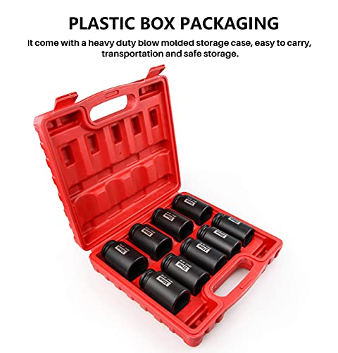 1/2" Drive Deep 6-Point Impact Socket Set/Spindle Axle Nut Impact Socket Set, Metric, Cr-Mo,29mm-38mm, 9-Piece Axle Socket Set - size: 9PC