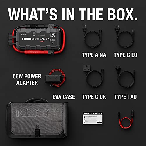 NOCO Boost Max GB250: 5250A UltraSafe Jump Starter – 12V Lithium Battery Booster Pack, Portable Jump Box, Power Bank & Jumper Cables - for 16L Gas and Diesel Engines