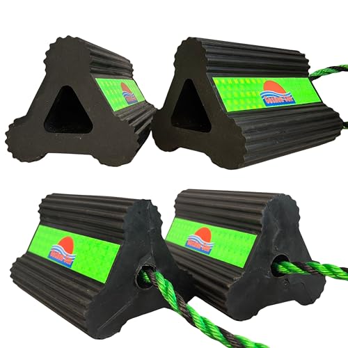 Heavy Duty Green Rubber Wheel Chocks,6.3x4.5x4,Triangular Stable Tire Stopper with Rope, Non-Slip Reflective Portable, Compact Easy Storage, RV Camper Trailer Car Garage(4, Green) - color: GREEN