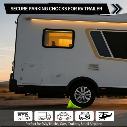 4 Pack Wheel Chocks, Heavy Duty Non Slip Wheel Chocks with Rope | Plastic Hard Wheel Stoppers Block for Camper Cars, RV Trailer, Trucks (Green) - color: Green