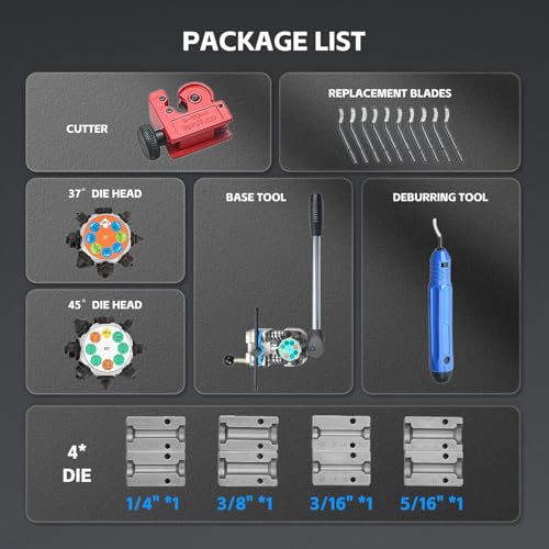Angchun Brake Line Flaring Tool Kit, 45 & 37 Degree Flaring Tool Set, Single Bubble Double Flare Tool Kit for Brake Lines, Professional Brake Flare Tool Kit for 3/16" 1/4" 5/16" 3/8" Tubes - size: 45 & 37 Degree Flaring Tool Set