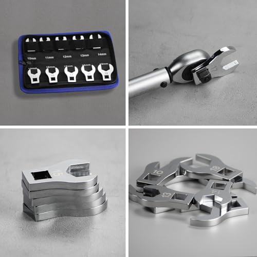 3/8" Drive Crowfoot Wrench Set, 10 Piece Cr-V Steel + Ni-Cr Plating Super Hard Open End Crow Foot Tool Set, Metric 10-19 mm Crows Feet Wrench Set with Storage Pouch for Home Bike Car Repair - style: Regular - Metric