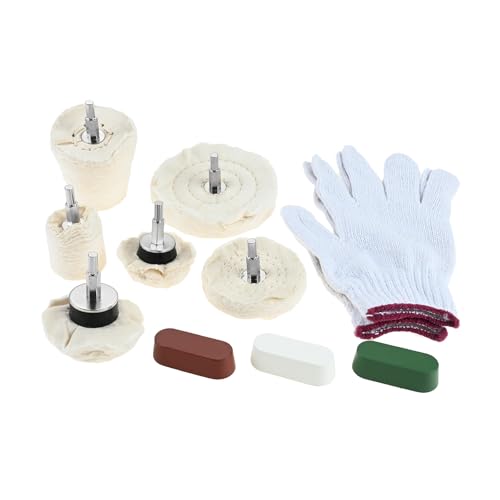 dophee 10Pcs Cloth Cotton Buffing Wheel Kit for Automotive Metal | Drill Polishing Pads Abrasive Wheel for Aluminum Stainless Steel Chrome Jewelry Wood Plastic Ceramic Glass