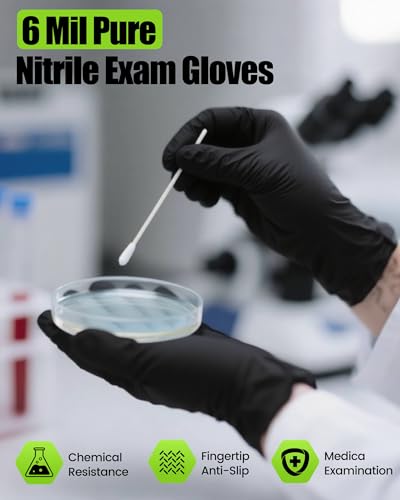TREEGO Black Nitrile Disposable Gloves, Large, 6 Mil, 50 Count | Powder Free, Latex Free, 510(k) Cleared, 6 Mil Disposable Gloves for Mechanic, Food Service & Cleaning - color: Black 50, size: Large