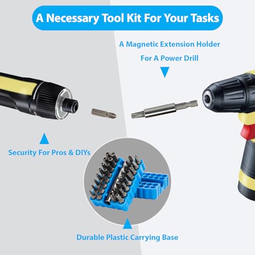34pcs Security Bit Set 1/4 Inch Hex Shank Screwdriver Bit Set,Tamper Proof Bits-Torx+Hex+Tri Wing+Star+Spanner for Torx Security Screwdriver Set,High Hardness Impact Driver Bit Set(Blue+Wrench) - color: Blue+wrench