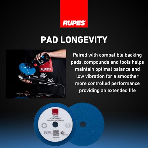 RUPES 9.DA100H Pack of 12 Blue D-A Coarse Cutting Foam Pads 100mm | Compatible with 4" Backing Plate | Ideal for Paint Correction | Mild to Severe Defect Removal - size: Coarse 100mm, style: Pack of 12