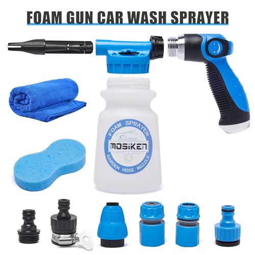 Blue Car Wash Foam Gun Sprayer Kit with Sponge & Towel, Snow Foam Blaster for Car & Garden Cleaning