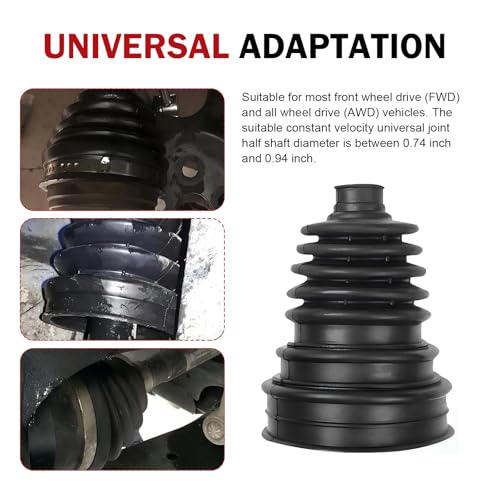 2 PCS CV Boot Repair Kit, Waterproof & Dustproof CV Axle Boot with 4 Clamps 6 Ties, One-piece Easy Installation CV Boot for Protect Axle, Universal for Most Cars, Trucks, SUVs (Black)