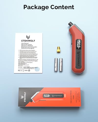 ETENWOLF T300 Plus Tire Pressure Gauge 3-200 PSI with Presta Valve Adaptor | Replaceable AAA Batteries, ANSI B40.7 Grade 2A (±0.5%) Accuracy, Digital Tire Gauge with Bright LED Display, Vivid Orange - color: vivid orange