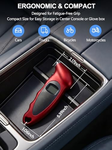 Digital Tire Pressure Gauge 150 PSI, Accurate in 0.1 Increments,1 Pack Tire Pressure Gauge with Backlight LCD, 4 Units (PSI/Bar/Kgf/cm²/KPA) Applicable to Car Truck Bicycle, Red - color: Red