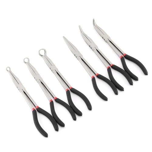 CASOMAN 6PCS 11" Extra Long Pliers Set, Include Extra Long Needle Nose Pliers Set (1"Long Nose Plier, 90°&45° Bent Nose Pliers) & Non-slip Hose Gripper Plier Set(5/16", 1/2", 3/4" Dia) - style: 6PCS