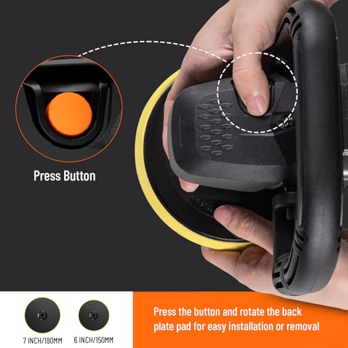 PLS03A Buffer Polisher Kit for Car, 12.5 Amp 6 Inch/7 Inch Rotary Car Polisher Waxer, 6 Variable Speed 1000-3000rpm, Detachable Handle, Car Polishing Machine for Car Detailing, Polishing and Waxing