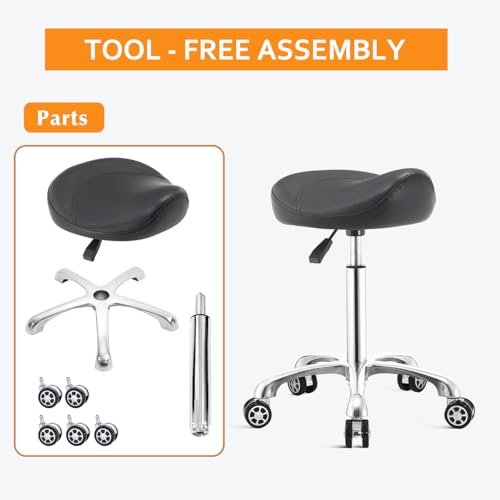 Saddle Stool Chair with Wheels,Ergonomic Swivel Rolling Height Adjustable for Salon Beauty Clinic Dentist Tattoo Home Office - color: Black, size: No Backrest