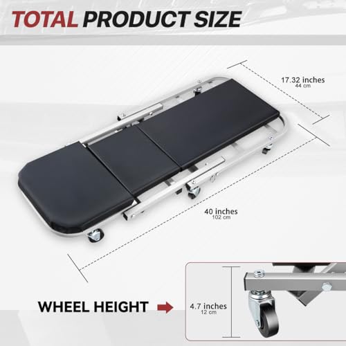 Foldable Creeper, 2-in-1 Rolling Garage Z Creeper Car & Seat, 40" Roller Mechanics Under Car Chair, 330 LBS Weight Capacity Heavy Duty, Silver/Black - color: Silver/Black, size: 40 Inch Length