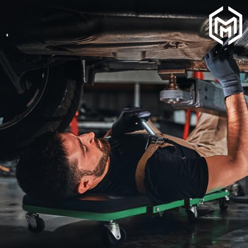 M-AUTO Heavy-Duty Convertible Mechanic Creeper, 48" Padded Adjustable Headrest Roller Garage Chair with 7 Swivel Casters for Washing, Detailing, Maintenance, Green - color: Green, size: 48"