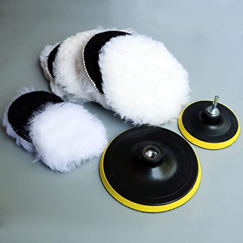 9PCS 4" 6 Inch Wool Polishing Buffing Pad Kit,Polishing Buffing Wheel for Drill Buffer Attachment with 5/8"-11 Drill Adapter Assortment Kit for Car Body Repair Polishing and Waxing