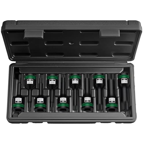 10-Piece S2 Impact XZN Triple Square Bit Socket Set, 1/2 Drive, M5-M18 | Made With S2 Steel and Crmo Drive Sockets, Includes M5-M18 Sizes, Locking Pins and O-Rings for Impact Wrench Use - size: XZN