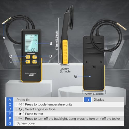 Engine Oil Tester Gasoline & Diesel Engine Oil Quality Tester Analyzer Detector High-precision Car Engine Oil Diagnostic Tool with 50inch Flexible Probe,Identifier&Sound Prompt,2.8in Backlight Display - color: Yellow