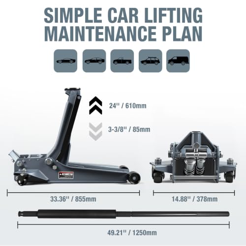 3 Ton Floor Jack Extra Long-Reach Low Profile Hydraulic Jack with Dual-Piston Quick Lift Pump, Home & Shop Auto Repair, Fits Most Vehicles, 6,600 lb Capacity, Gray