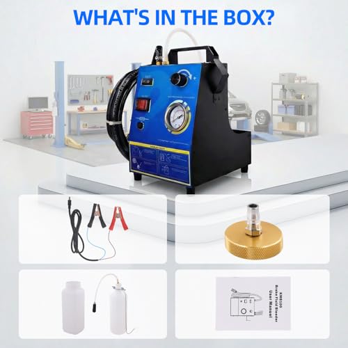 Automatic Electric Brake Bleeder Kit, 12V One Person Brake Fluid Vacuum Pressure Bleeder Air-Free Filling with Master Cylinder Adapter & 1L Waste Oil Bottle for Cars Trucks Motorcycles