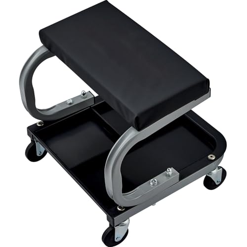 Mechanics Roller Seat, 250 LBS Capacity Padded Rolling Workshop Stool with Tool Tray Storage for Garage, Shop, Auto Repair,Black