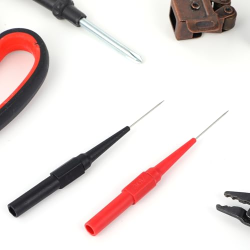 6 PCS 0.7 mm Stainless Steel Back Probe Pins Kit, Non-Destructive Insulation Wire Piercing Test Leads, Fieldpiece Multimeter Tester Probes Needle for Banana Socket Plug, Car Tester (Black & Red)