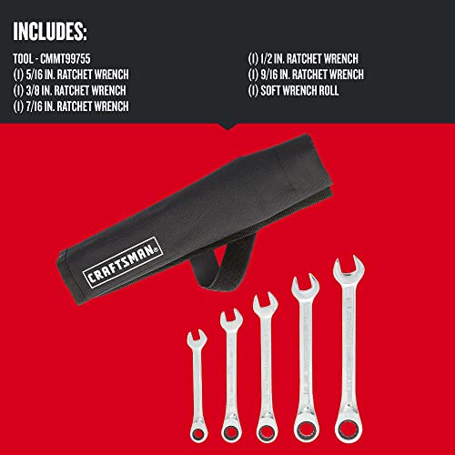 CRAFTSMAN 12-point Standard (SAE) Ratchet Wrench, 5-Piece Set (CMMT99755)