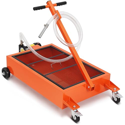 PeakPursuit 15 Gallon Oil Drain Pan with Pump-Electric Rolling Oil Drain Cart with 8Ft Hose, Folding t-Handle & Caster Wheels, for Semi Truck, SUVs and Cars