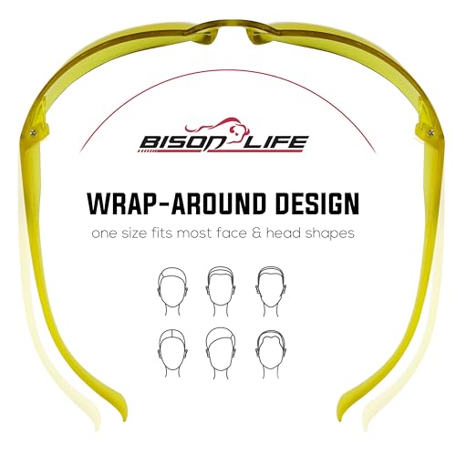 BISON LIFE Clear Safety Glasses – ANSI Z87.1 Certified Scratch & Impact Resistant Eye Protection Goggles for Men & Women - color: Yellow/Yellow