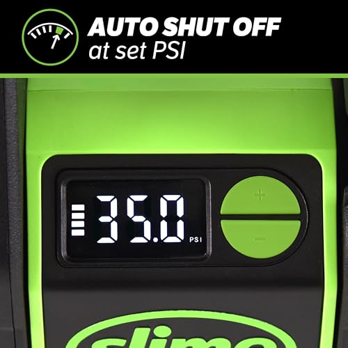 Slime 40086 Tire Inflator, Cordless, Pro Power, Portable Air Compressor Pump, Auto Shut-Off, Lithium Ion Battery and LED Light, Rechargeable, 3 min inflation - style: Cordless Pro Power Digital