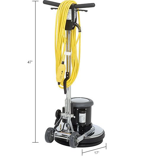 Global Industrial Corded Low Speed Floor Machine, 17" Cleaning Path | Durable Stainless Steel Construction, Heavy-Duty 1.5 HP Motor, 50'L Safety Power Cord with GFCI Plug