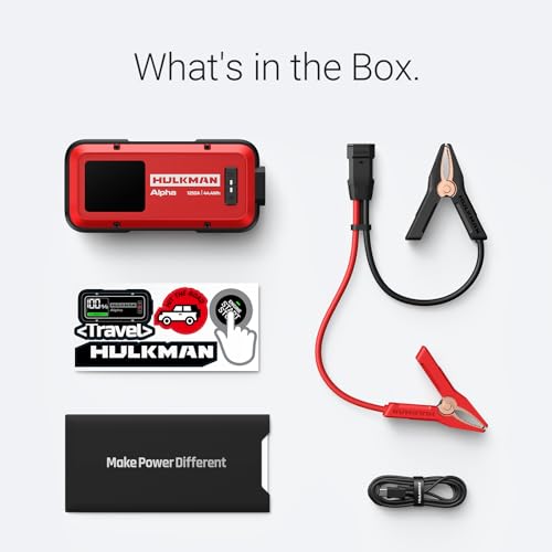 Hulkman Alpha Ultra Red, 1250A 44.4Wh Jump Starter, Power Without the Bulk, Car Battery Jump Starter & Jump Box with 2.9" Smart Display, 50-Min Full Charge, Jumper Cables for 7.0L Gas/4.0L Diesel - style: 1250A&44.4Wh