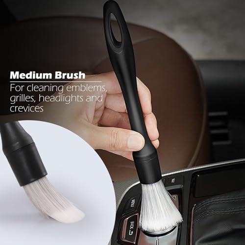 GeeRic 5 PCS Car Detailing Brushes Set, Soft Bristle Auto Detailing Brush for Interior & Exterior Cleaning, Dashboard, Air Vents, Wheels, Engine Bay, Leather Seats, Emblems & Tight Spaces