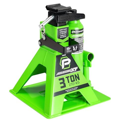 POWERBUILT 3 Ton All-in-One Hydraulic Bottle Jack and Jackstand in One, Compact, Wide Base, 11-21 Inch Range, Eliminates Jackstands, for Trucks, SUVs, RVs, Trailers, ASME, Not for Sedans - 640912 - color: green