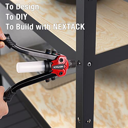 NEXTACK Rivet Gun Kit with 350 Blind Rivets, Heavy Duty Two-Handed 1/4” Pop Rivet Gun Set (NT300), 5 Nosepieces, Built-in Shaft Catcher for Van, Gutter & Automotive - size: 1/4 Rivet Gun w/ 350 Rivets