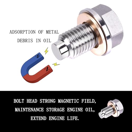 M14x1.5 Magnetic Oil Drain Plug, Magnetic Stainless Steel Oil Pan Drain Nut Bolt with 5PCS Copper Crush Washer Anti Leakage, Universal Leak-proof Replacement,Fits Most Cars,Motorcycles,Boats - size: M14×1.5