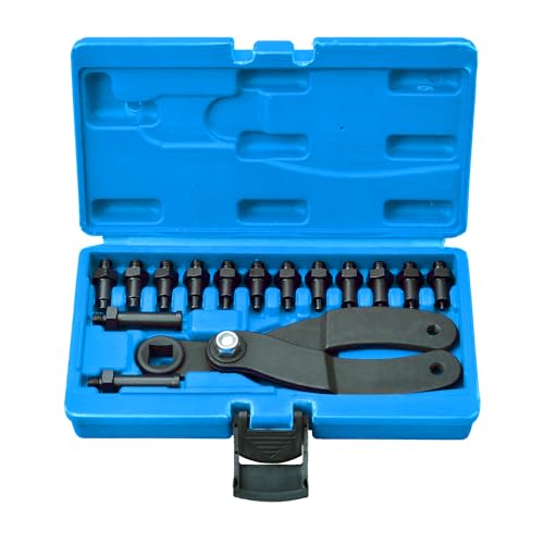 LainKeen 15PCS Universal Pulley Holder Tool Kit, Pin Spanner Wrench Set, 1/2-inch Drive Ratchet Adjustable Spanner Wrench with Variable Pins fits Camshaft Pulleys, Fan Clutch Removal Wrench Tool