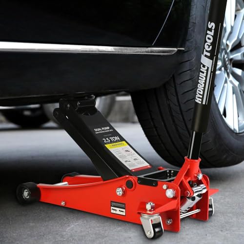 2.5 Ton Low Profile Floor Jack, Heavy Duty Floor Jack with Dual Piston Quick Lift Pump, Steel Car Jacks Adjustable Height 3.5"-19.5", Trolley Floor Jacks 2.5 Ton/5000 LBS Capacity, Red - color: Red - 2.5 Ton(Dual Pump), Lift 3.5"-19.5"